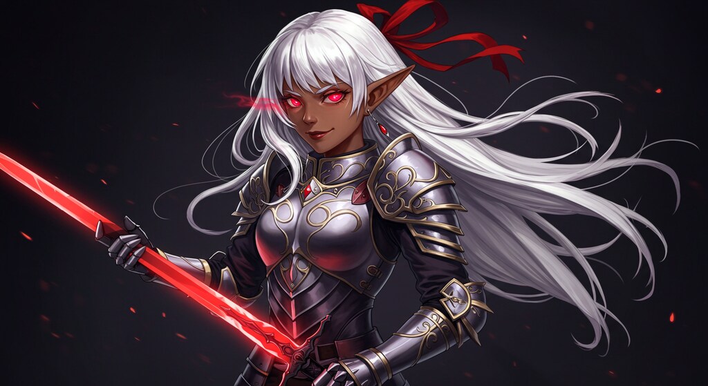 闇のエルフ女戦士 ― 紅き剣の微笑