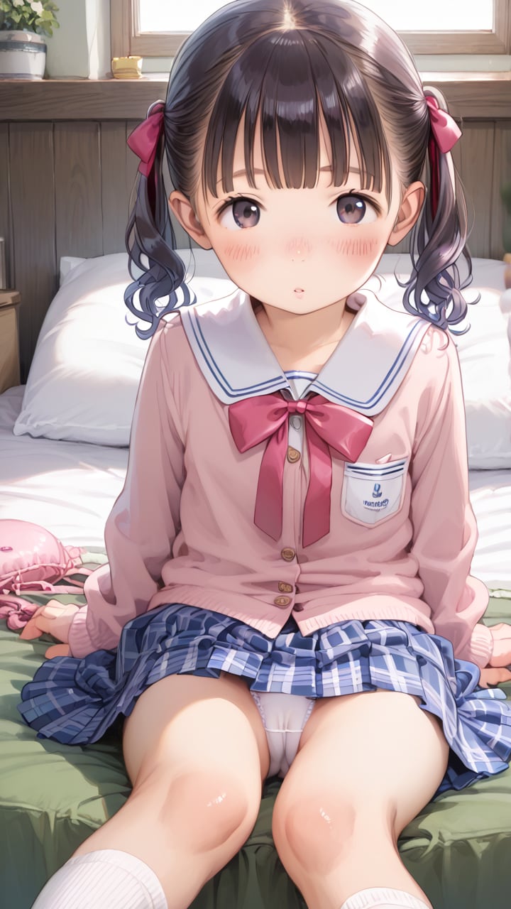 【サンプル】ブラウス＆チェックのスカート姿の〇リJ〇ちゃんたちが座りパンチラ（6枚）