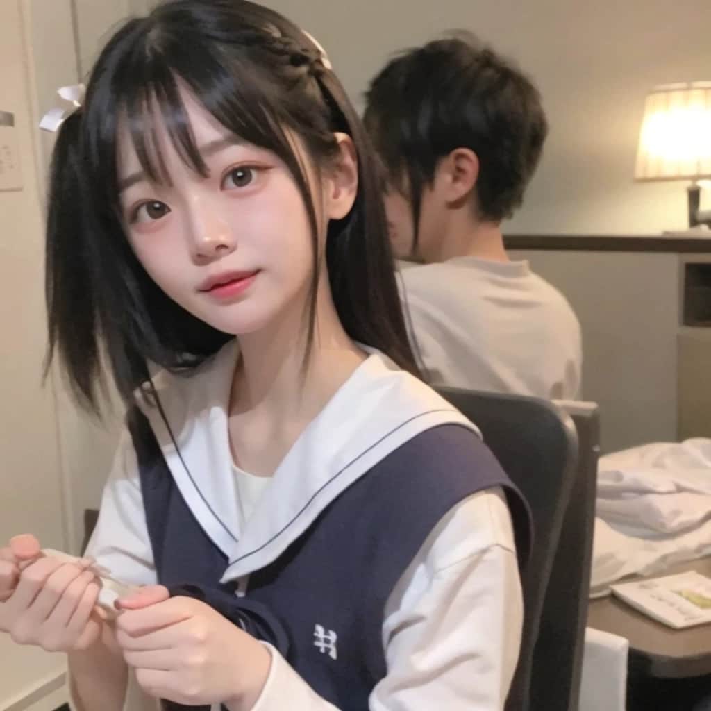 黒髪ロングで寝室の美女６７