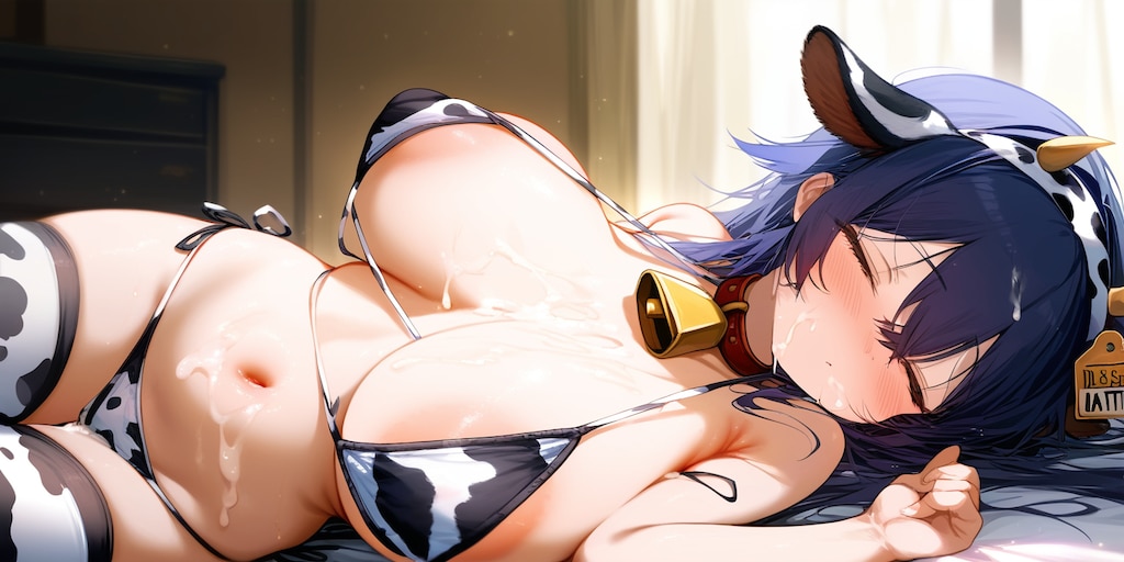 プレイ後寝ちゃった牛コスプレの女の子。