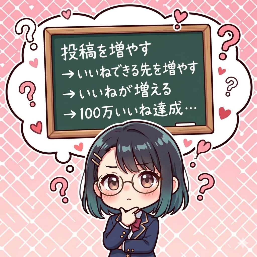 100万いいね達成の方法を考えるメガネっ娘ちゃん