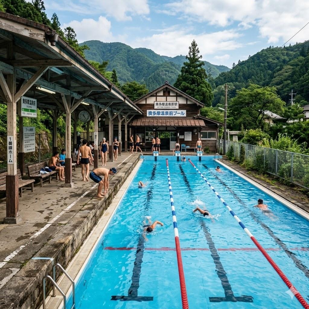 田舎の廃駅プール