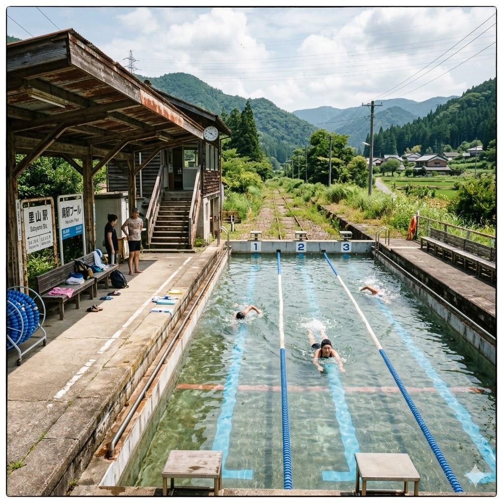 田舎の廃駅プール