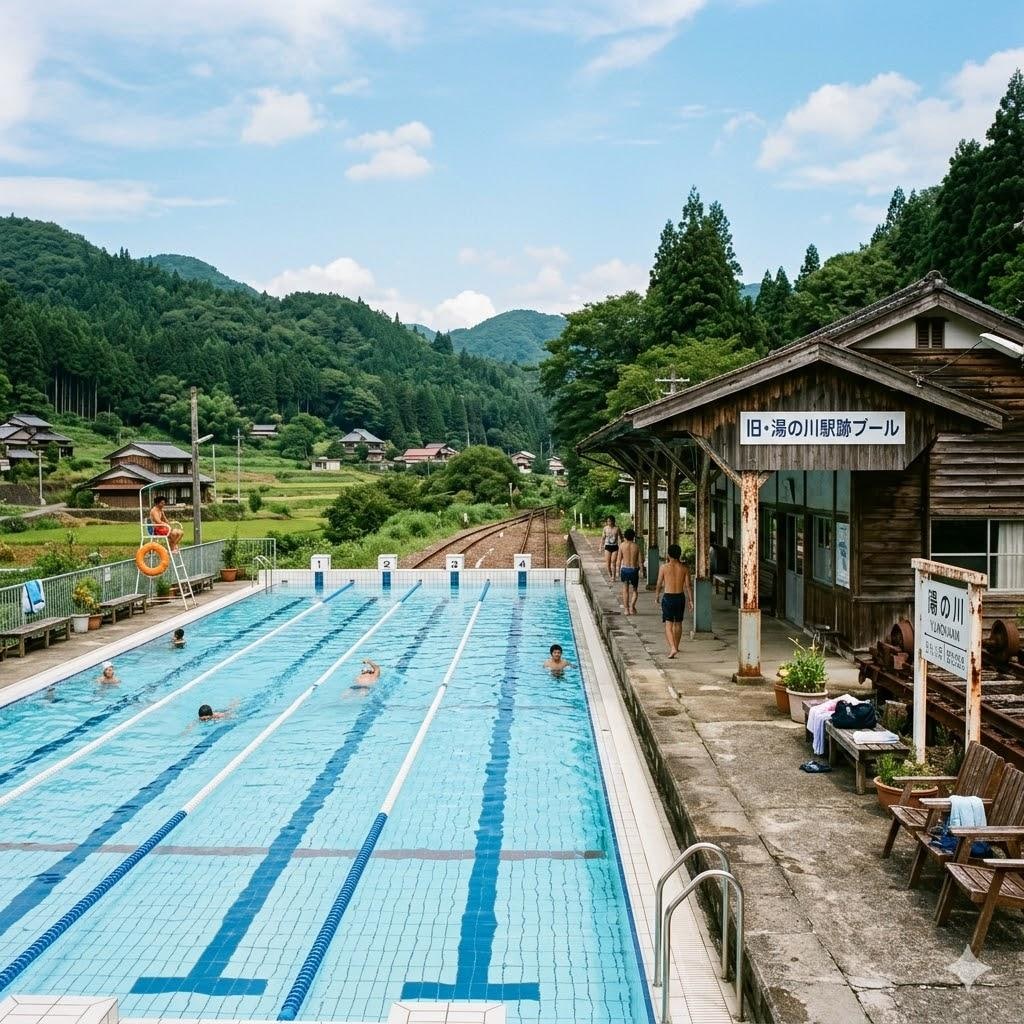 田舎の廃駅プール