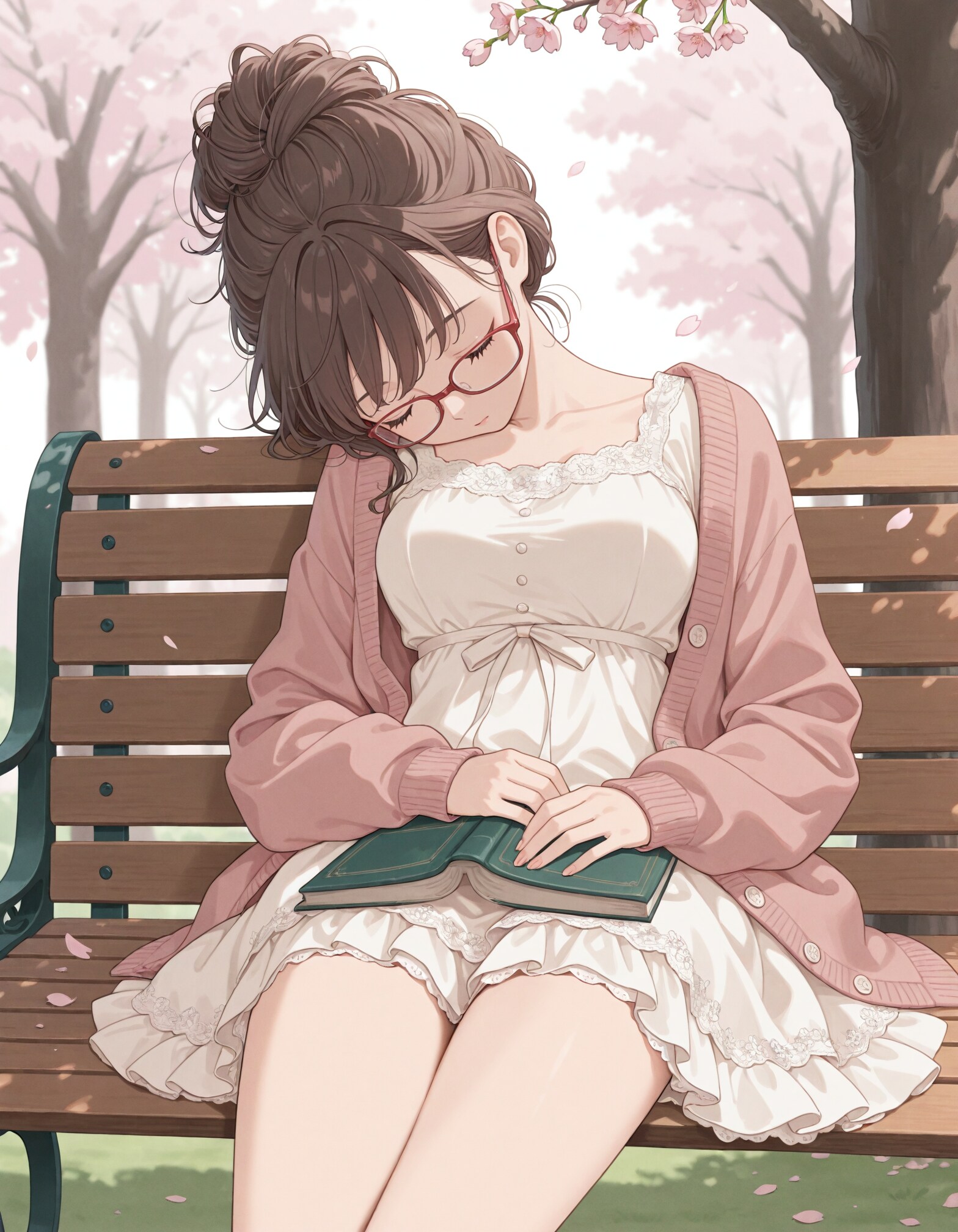 公園のベンチでウトウトする少女