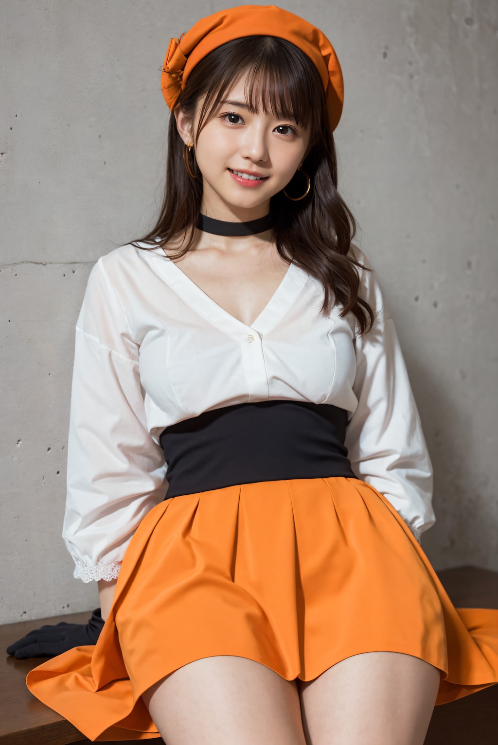 オレンジの服の受付嬢