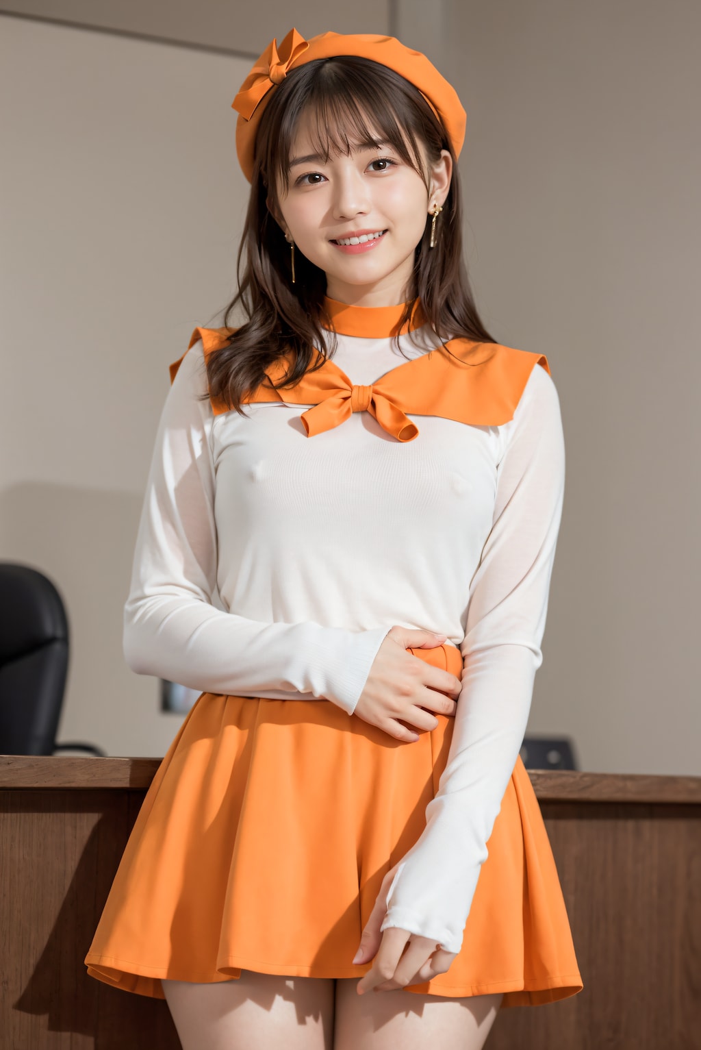 オレンジの服の受付嬢