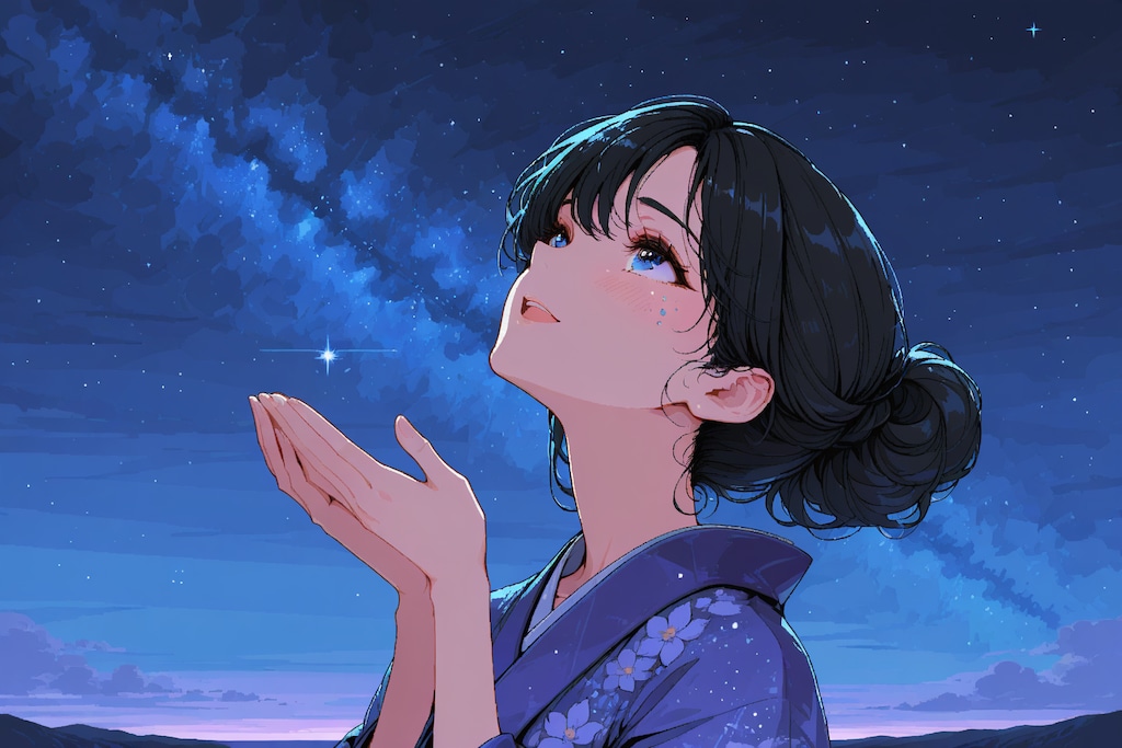 星を眺める女性