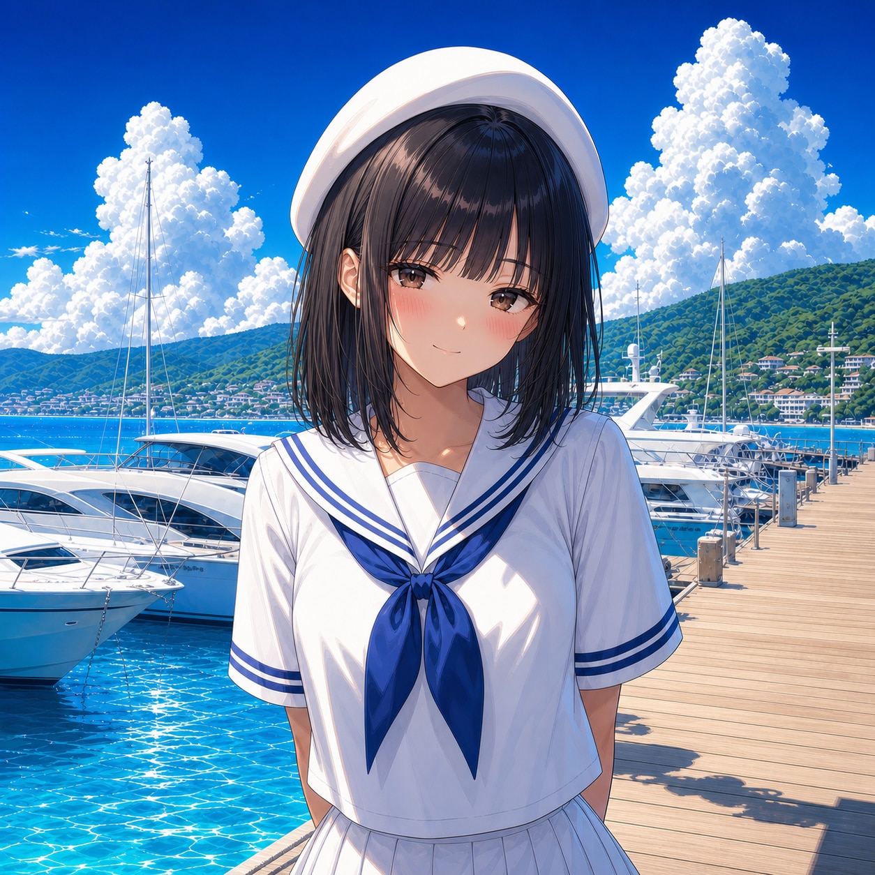 ヨットハーバーの少女