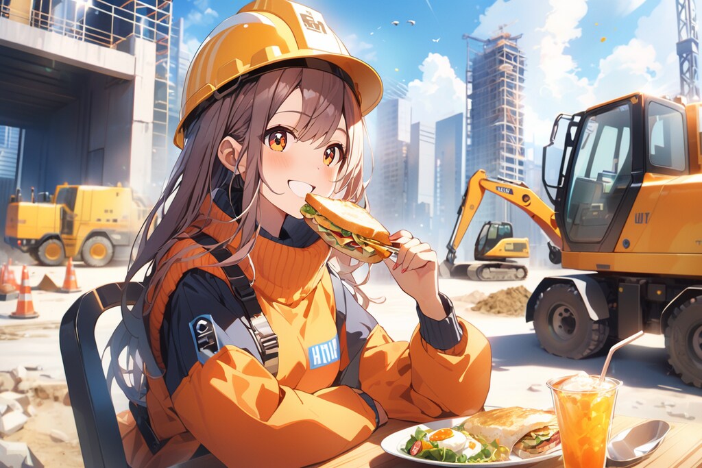 建築現場で食事休憩