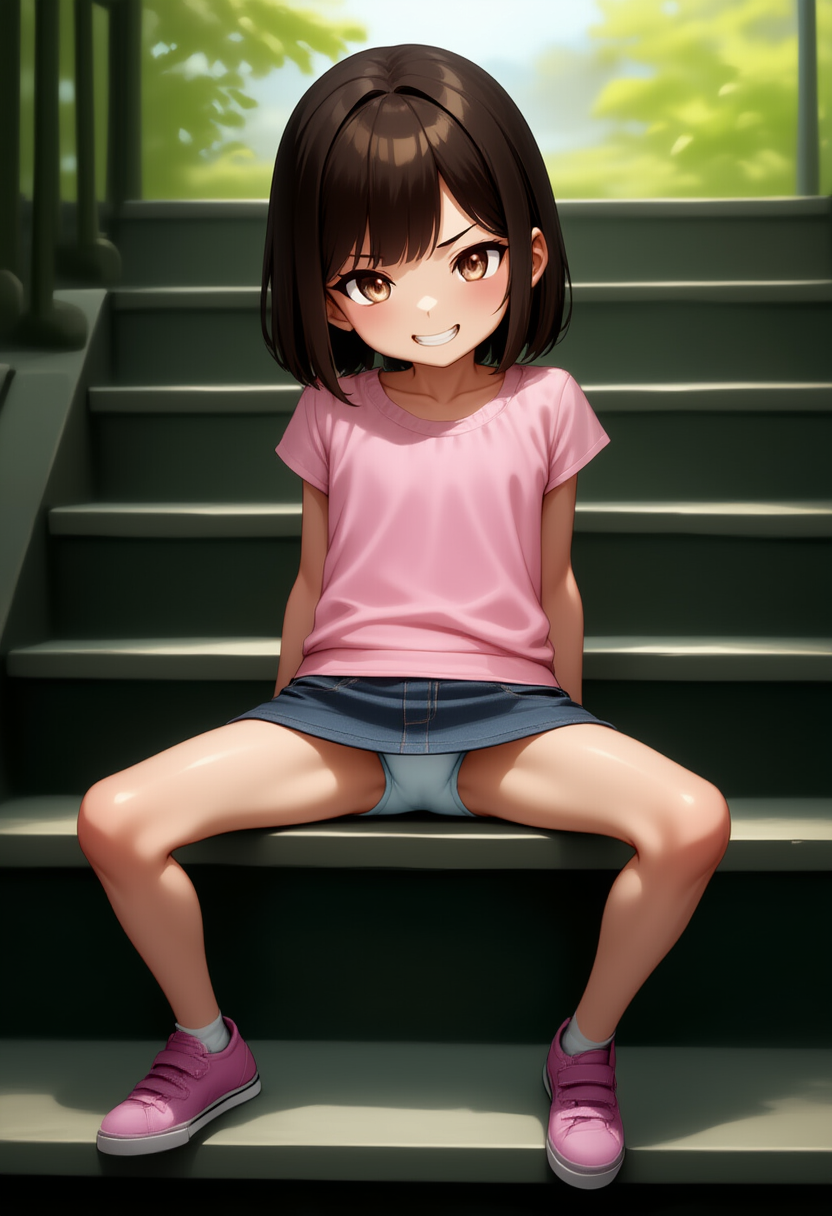 階段でパンツ見せつけて喜ぶ【開脚メスガキ】