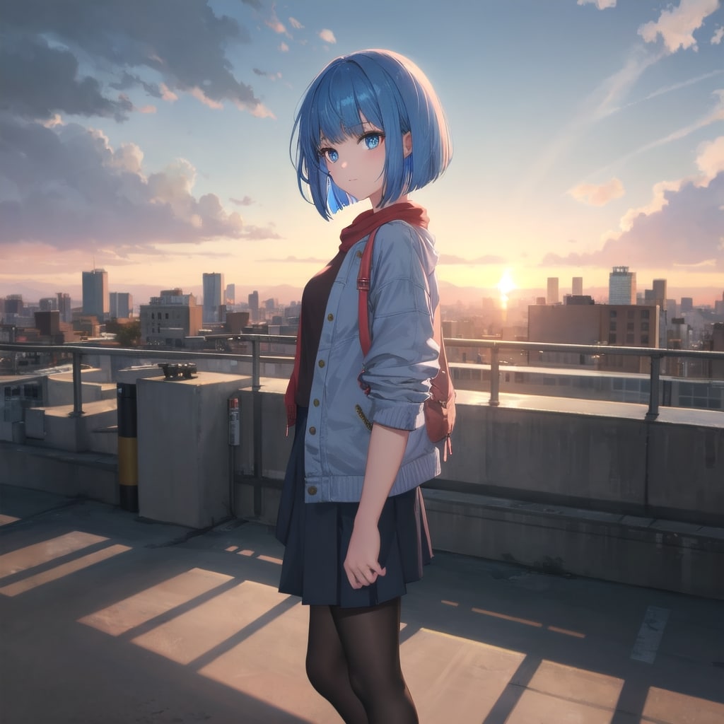 朝焼けの屋上 | の人気AIイラスト・グラビア