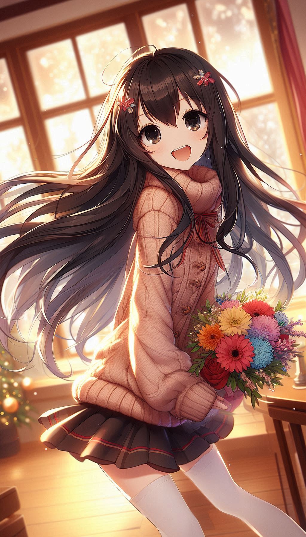 くるっと振り向く冬の花束 | の人気AIイラスト・グラビア