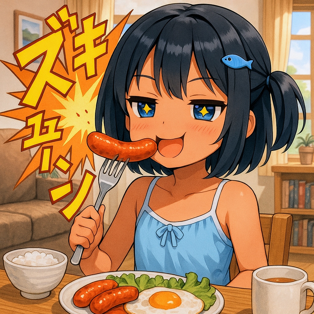 ウインナーを食べるのが下手なこなつちゃん