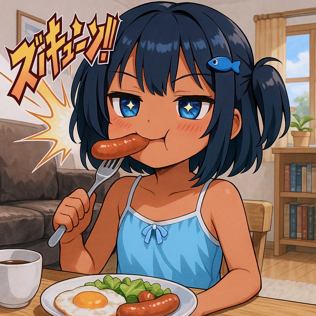 ウインナーを食べるのが下手なこなつちゃん