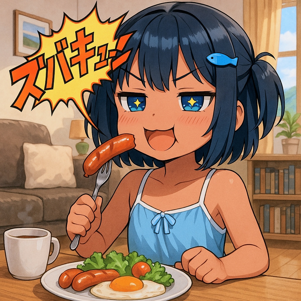 ウインナーを食べるのが下手なこなつちゃん