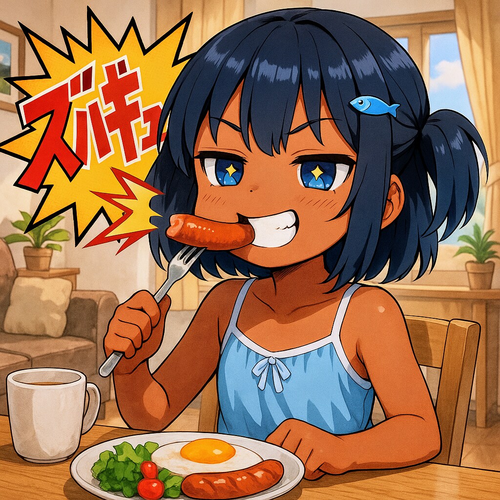 ウインナーを食べるのが下手なこなつちゃん