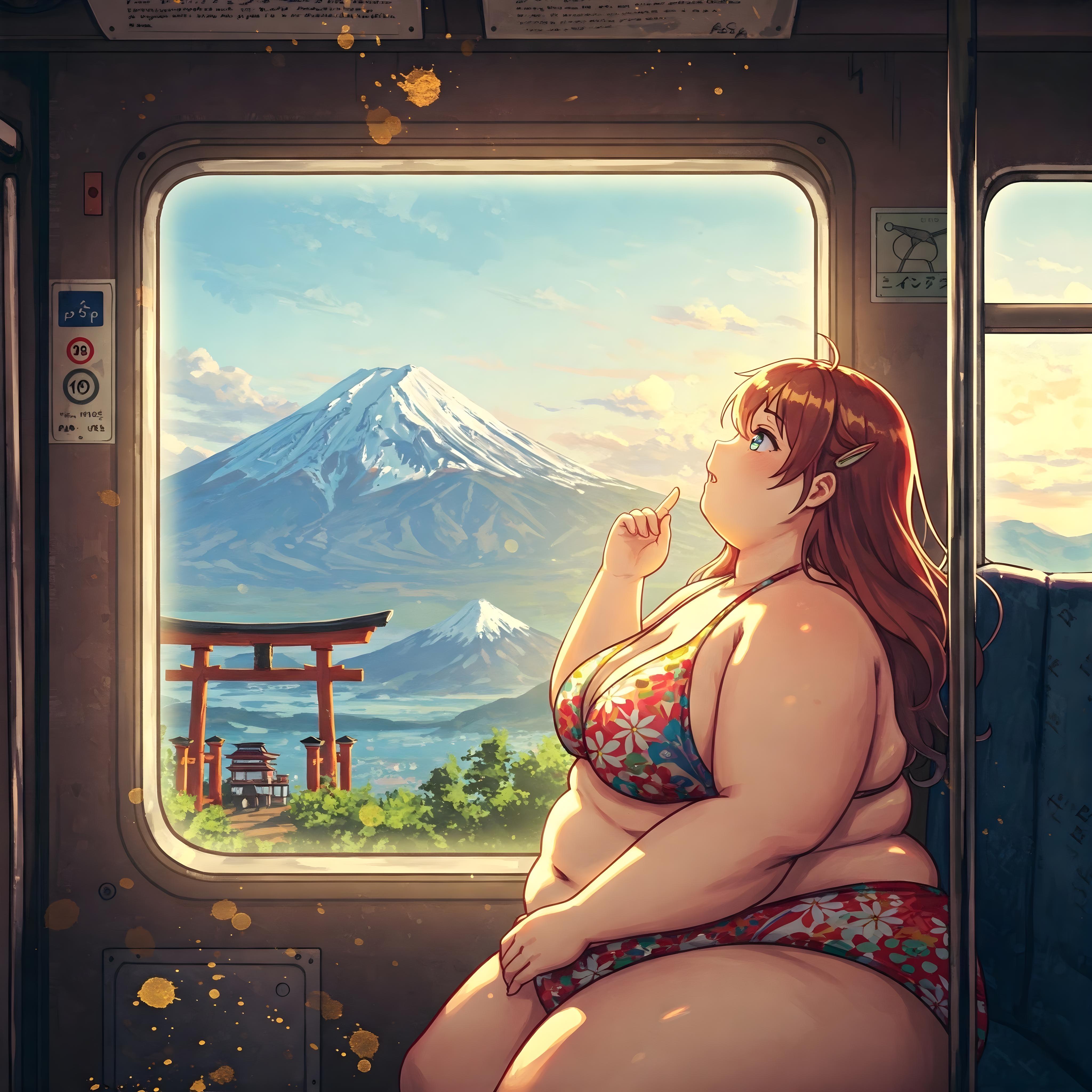 観光するミケぽちゃ女子