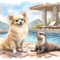 チワワとカワウソ（水彩） 2枚目