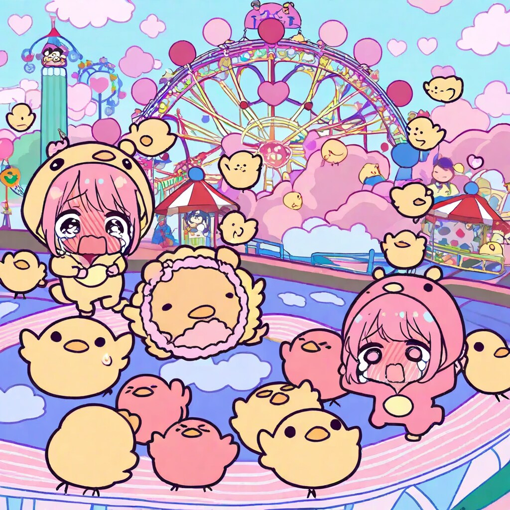 遊園地のピンク髪ちゃん