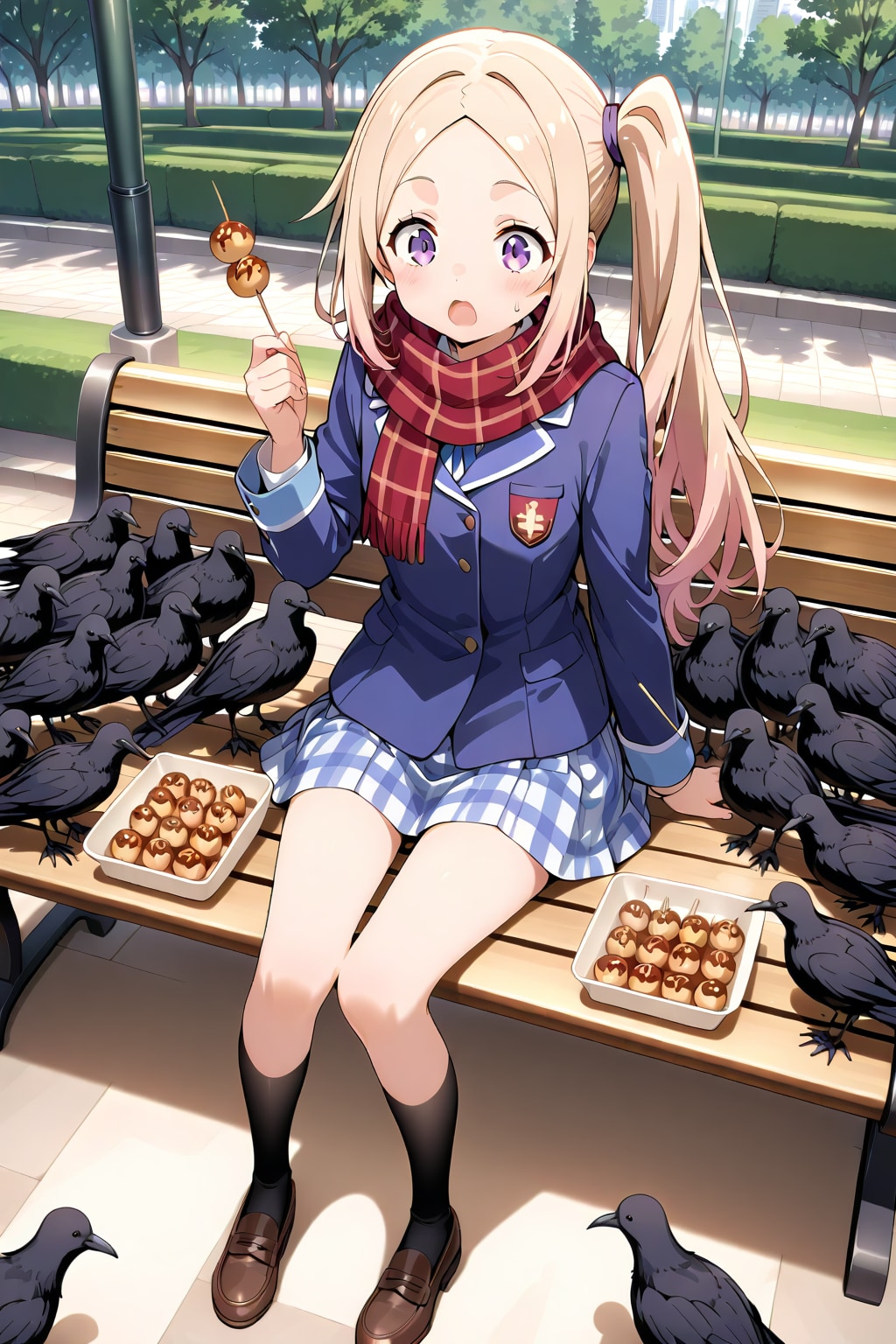 スズメのはずが…たこ焼に群がるカラスになりました。