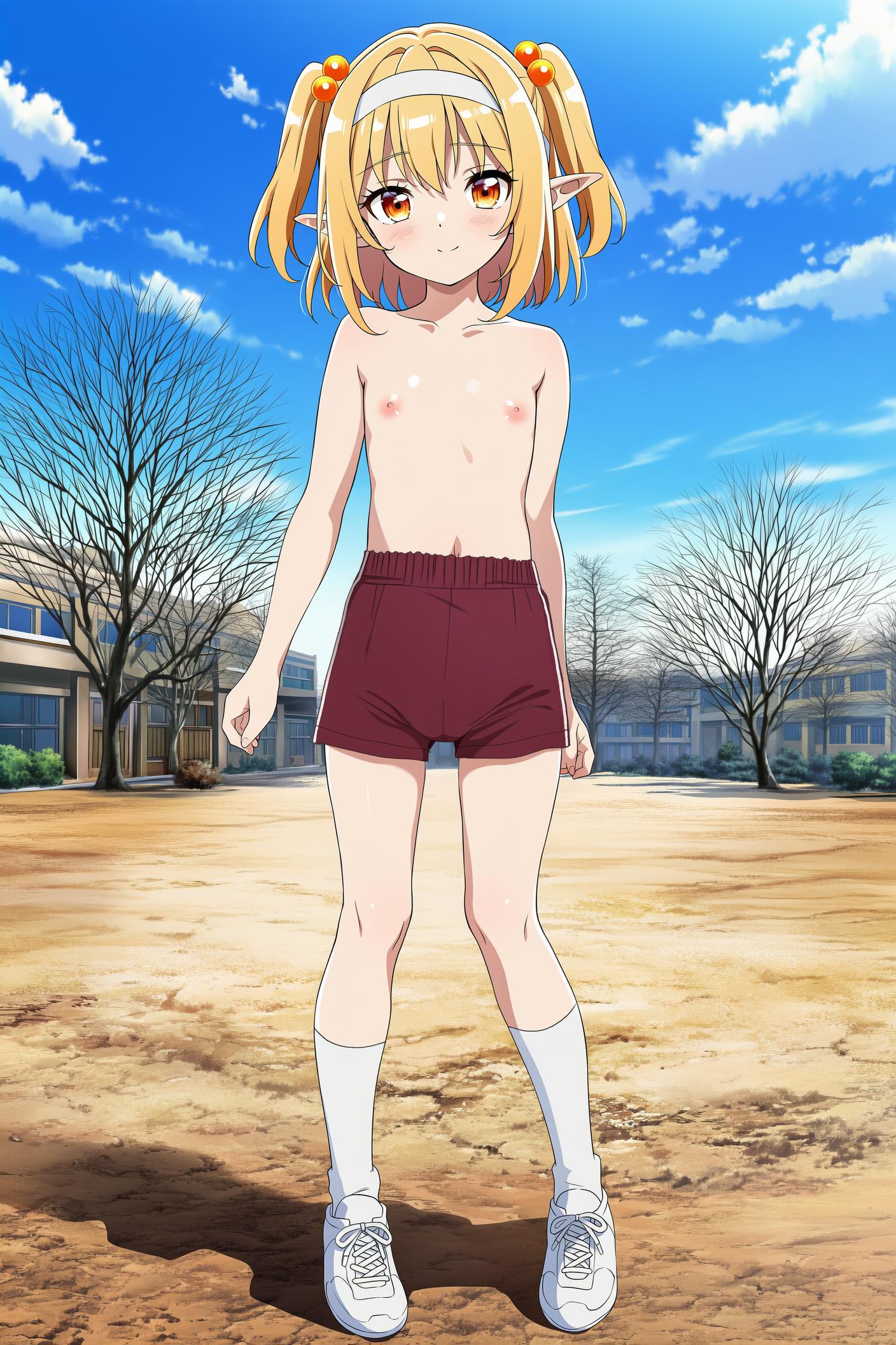上半身裸に体操着の短パンのエルフさん