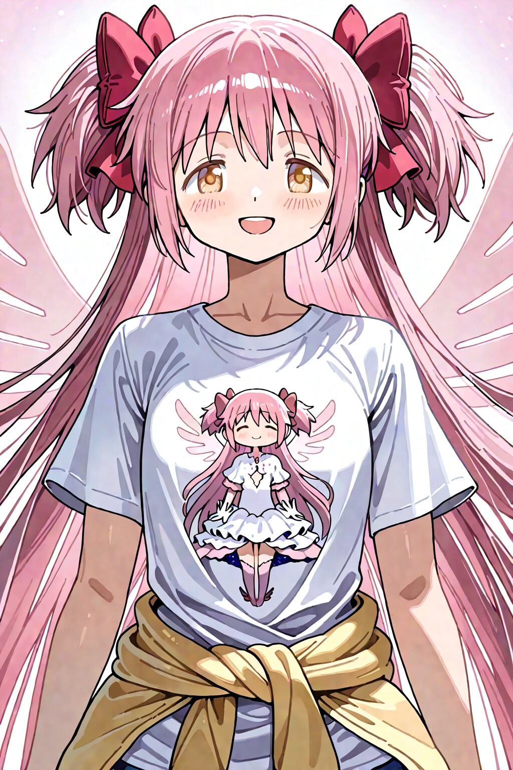 アルティメットまどかをプリントしたＴシャツを着た鹿目まどか