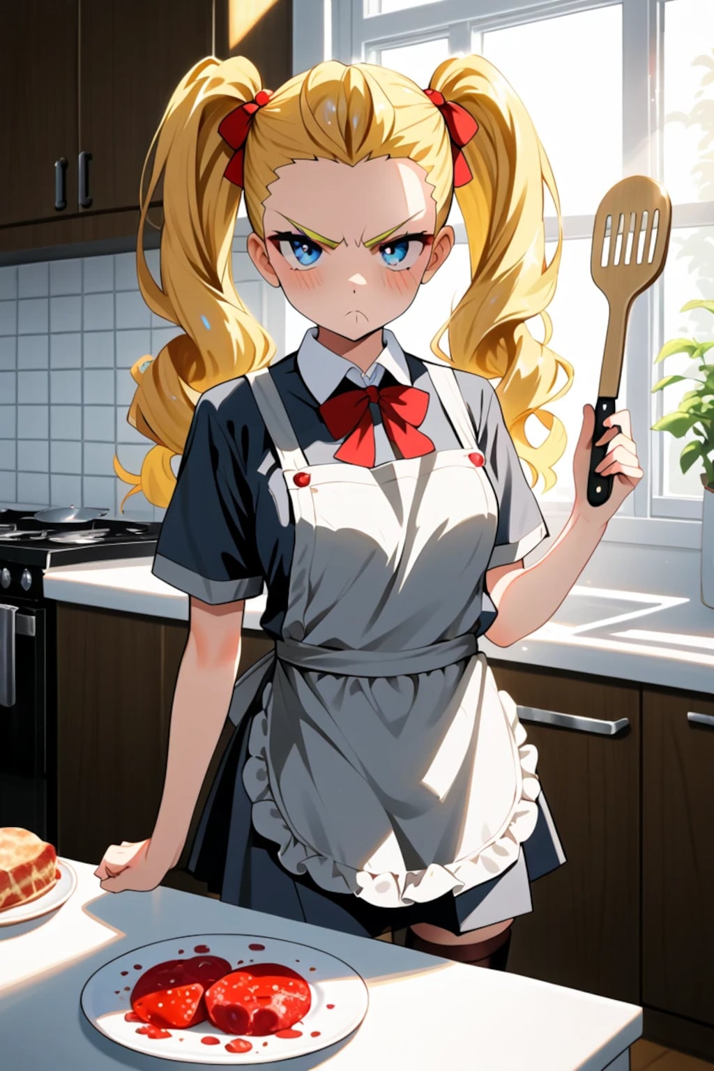 「べ、別に…お菓子作ってあげてるわけじゃないんだから！ ……見てないでよ///」金髪ツインテ莉奈のツン顔❤️