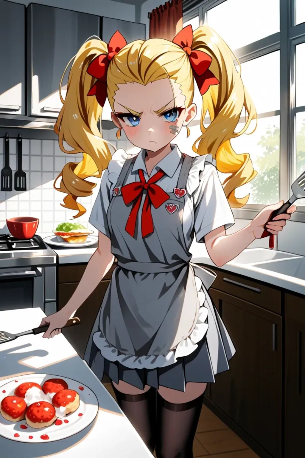 「べ、別に…お菓子作ってあげてるわけじゃないんだから！ ……見てないでよ///」金髪ツインテ莉奈のツン顔❤️