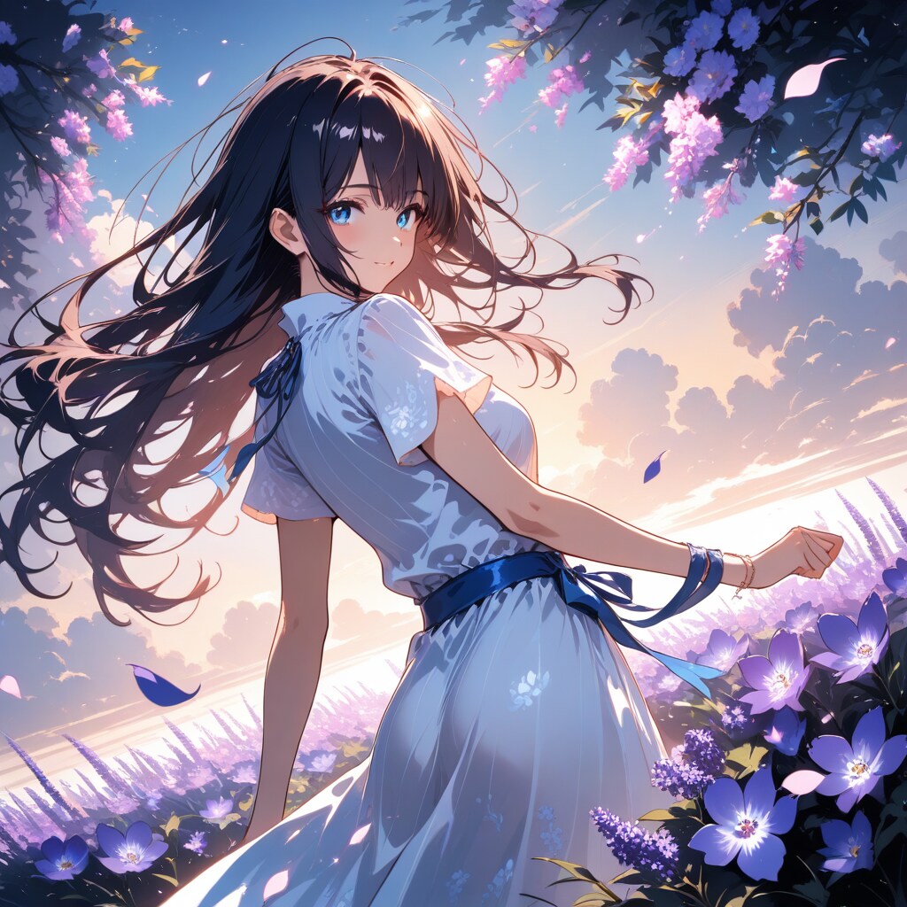夕暮れのラベンダー畑