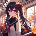 列車の旅に出た、黒髪ツインテール少女など＊(5枚) 3枚目