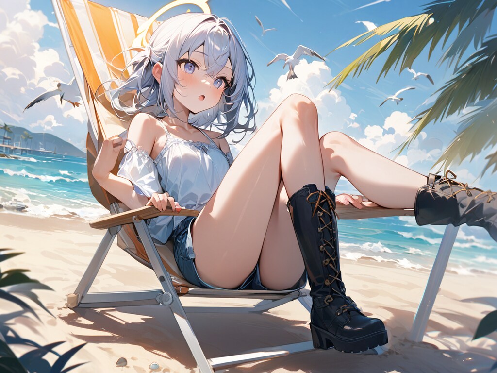 夏の浜辺でリラックス【ブルアカ・白洲アズサ】