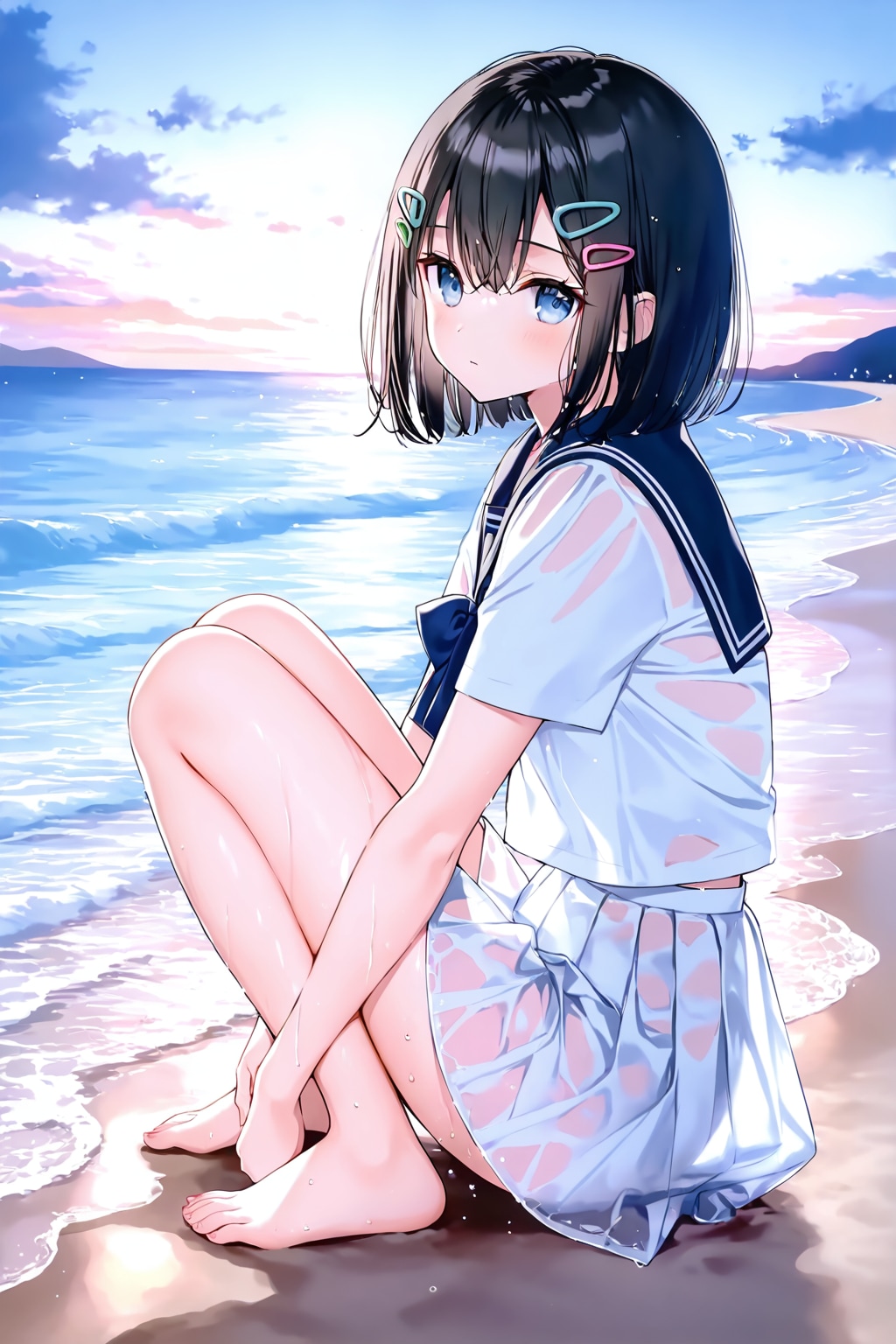 セーラー服と砂浜(LILAC)(2) | の人気AIイラスト・グラビア