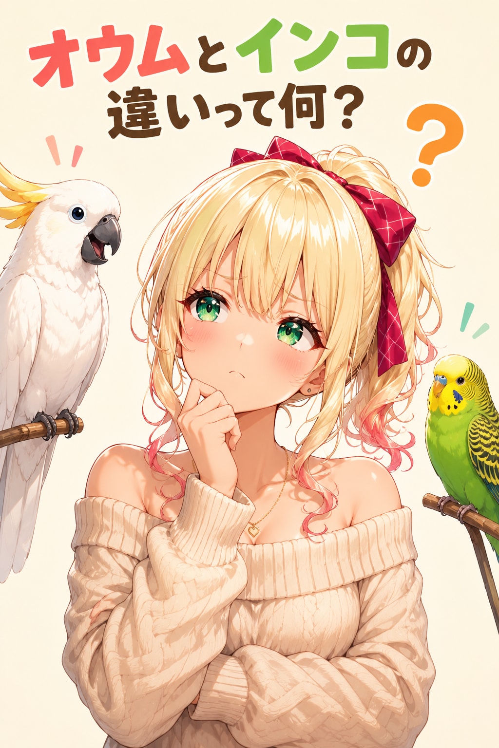 今日はオウムとインコの日らしいけど……大きいのがオウムだよね？（答えは2枚目）