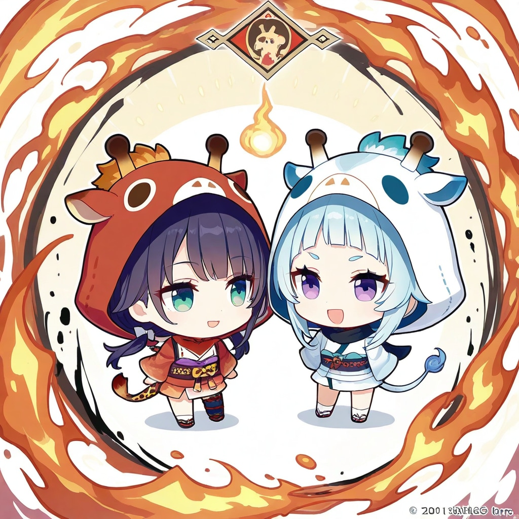 和な背景と和装の着ぐるみちびこちゃん