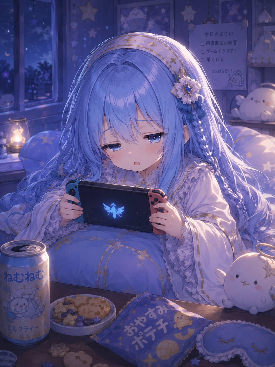 ねむたそうな顔をしてゲームしてるアリサちゃん