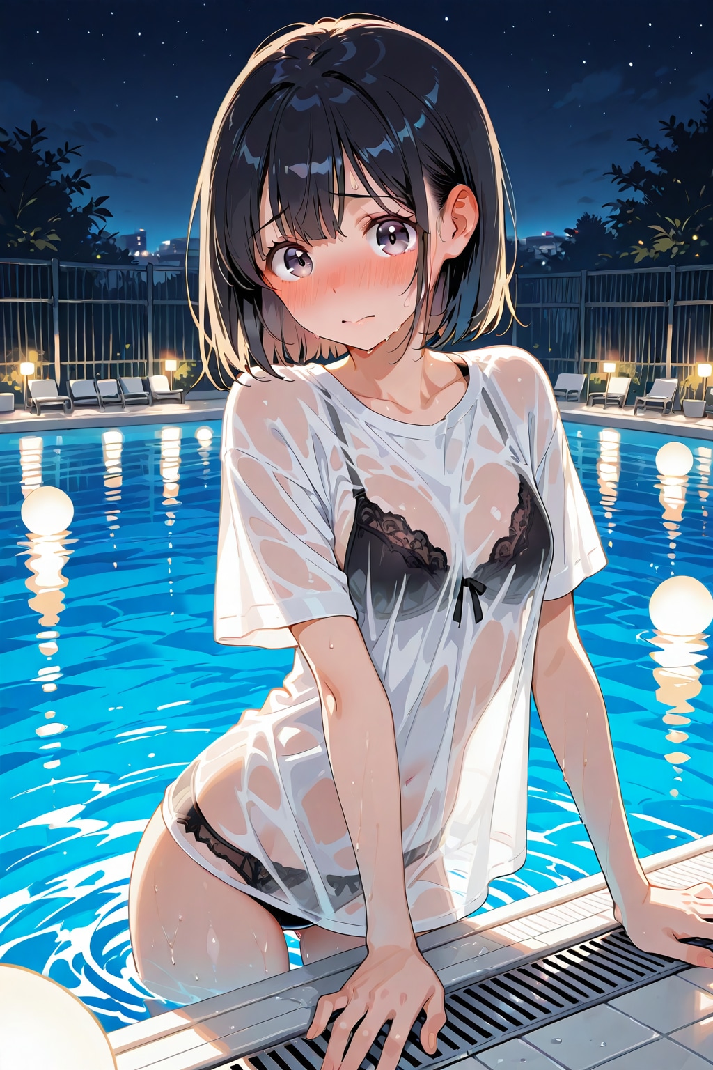 ナイトプールで濡れ透け
