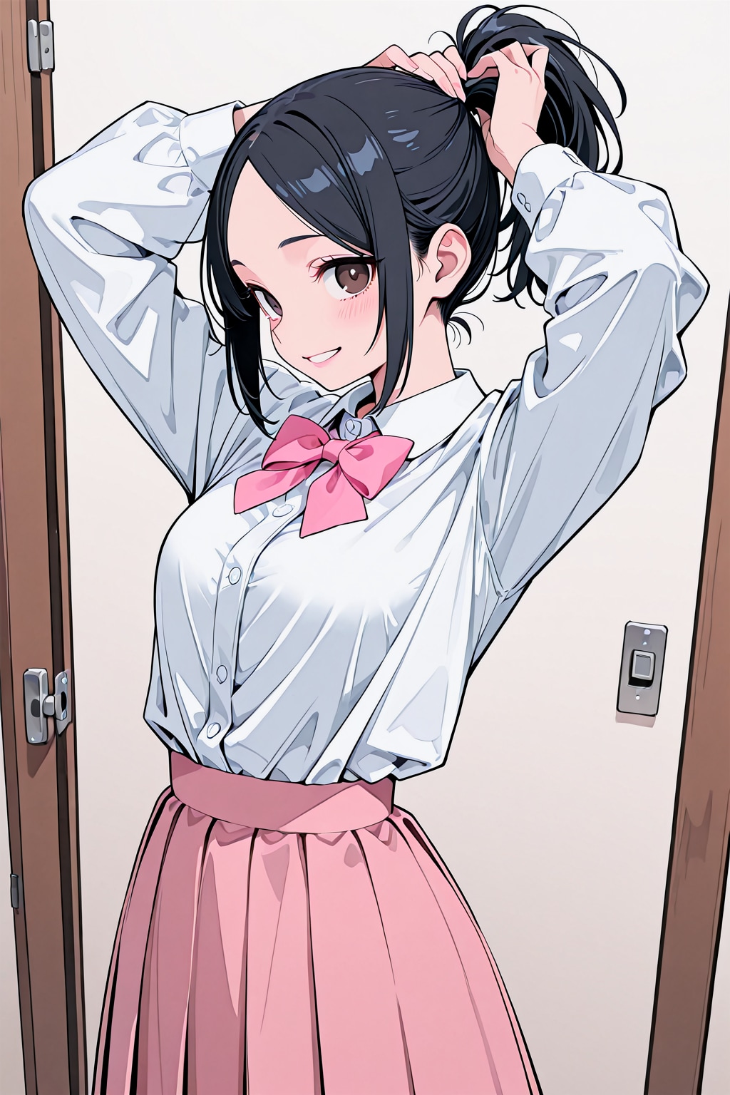 髪の毛を束ねる桃花
