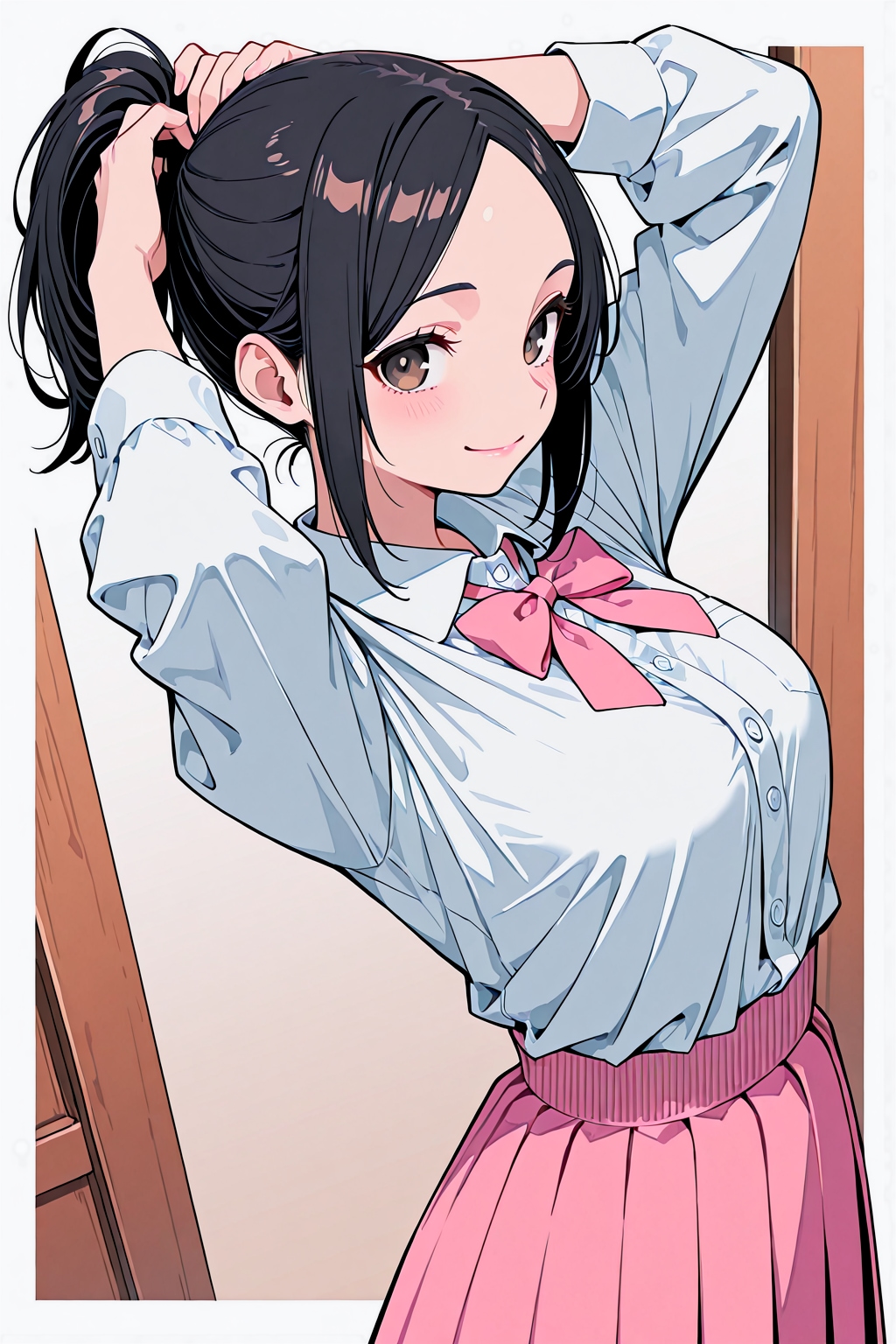髪の毛を束ねる桃花