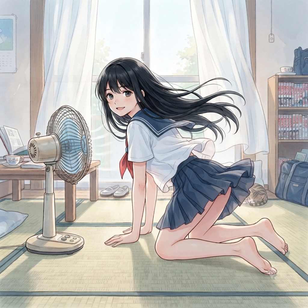 涼む少女