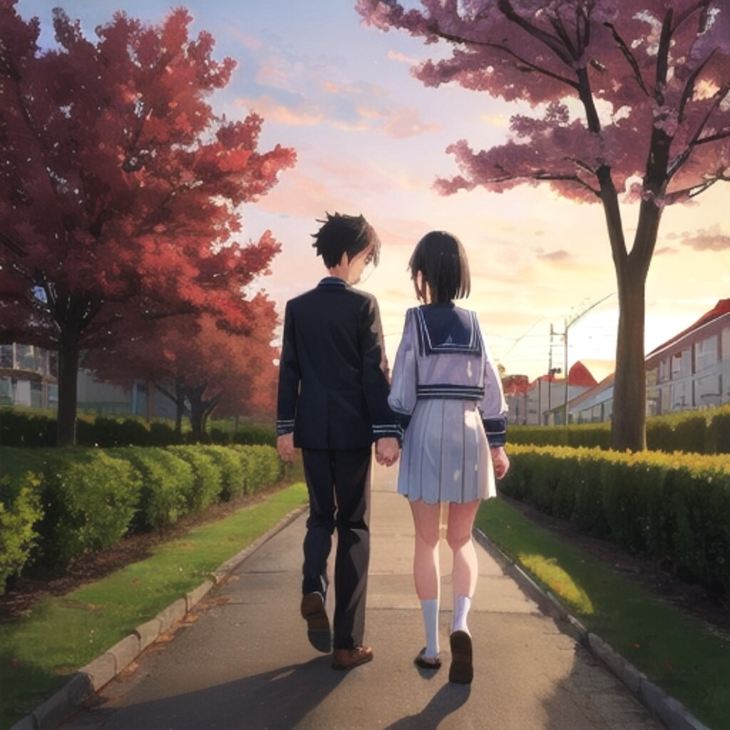 夕暮れのイチョウ並木