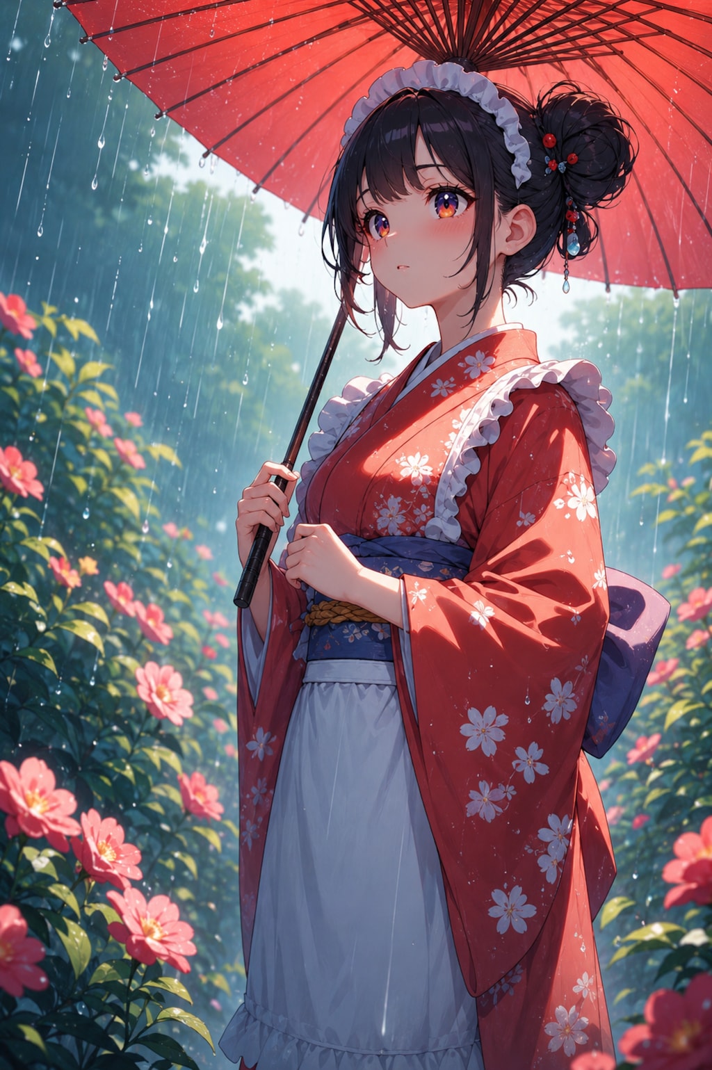 雨の日の和服メイド