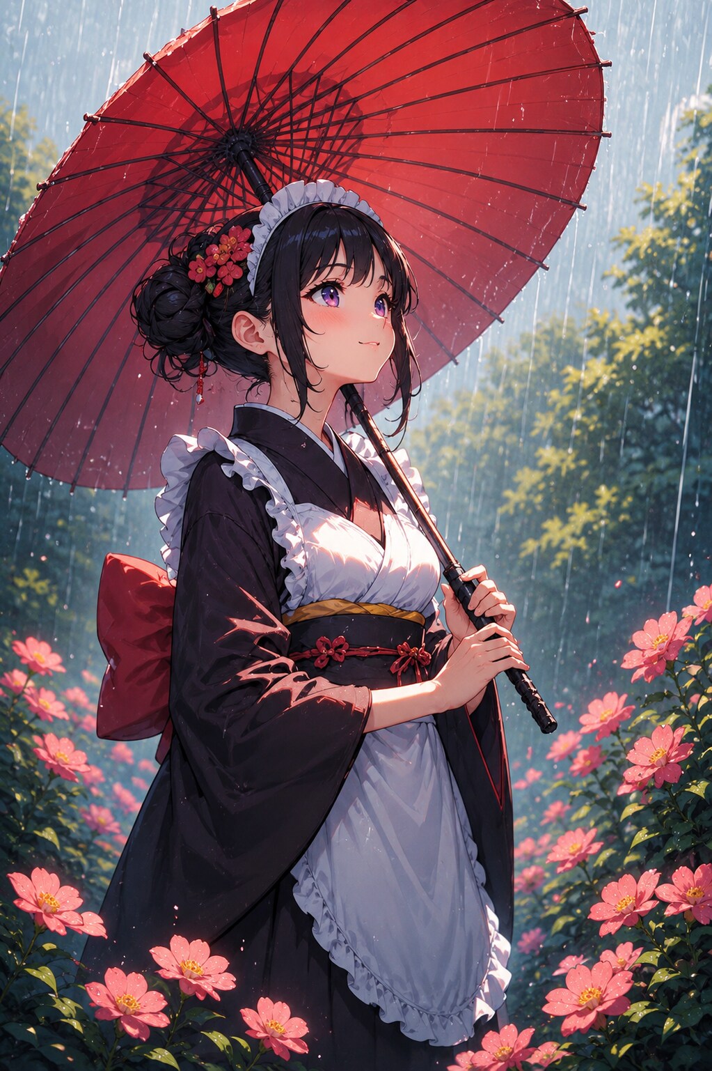 雨の日の和服メイド