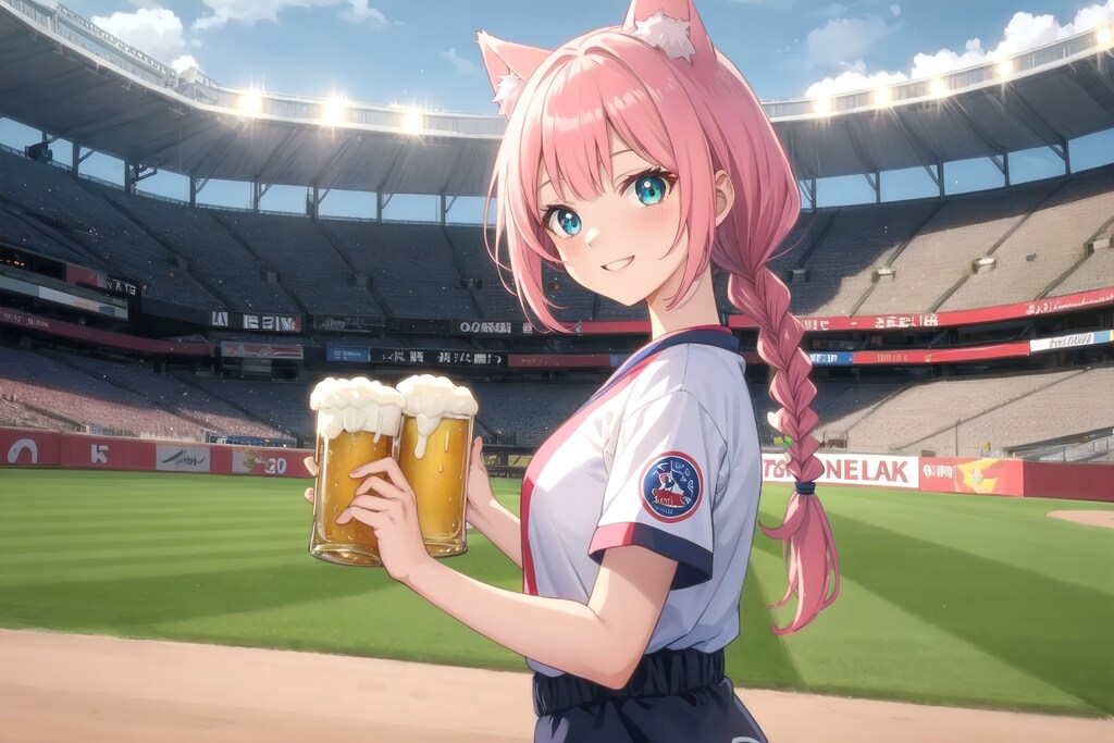 ピンク髪ポニテでユニフォームの少女