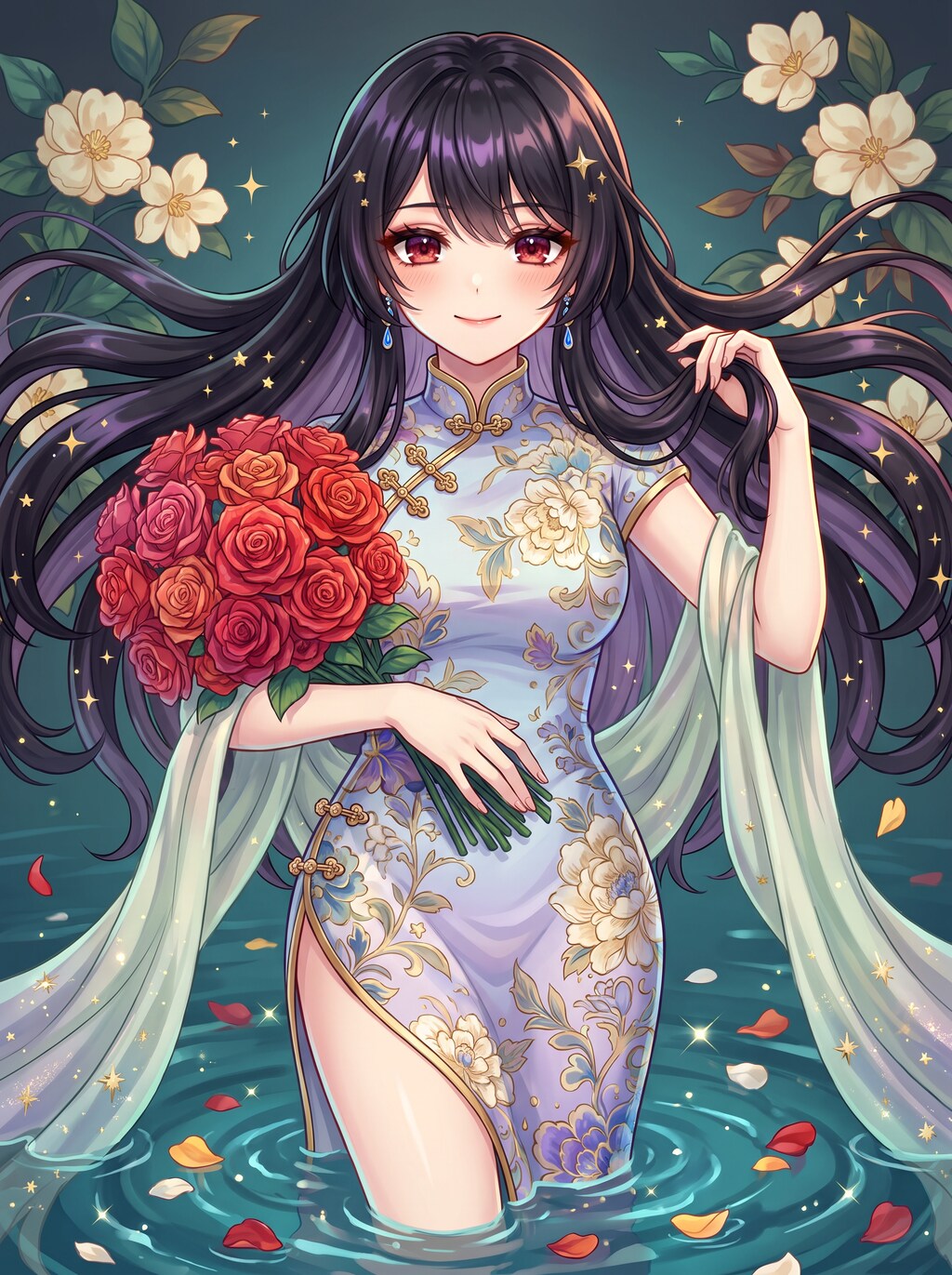 花影碧潭紅薔薇