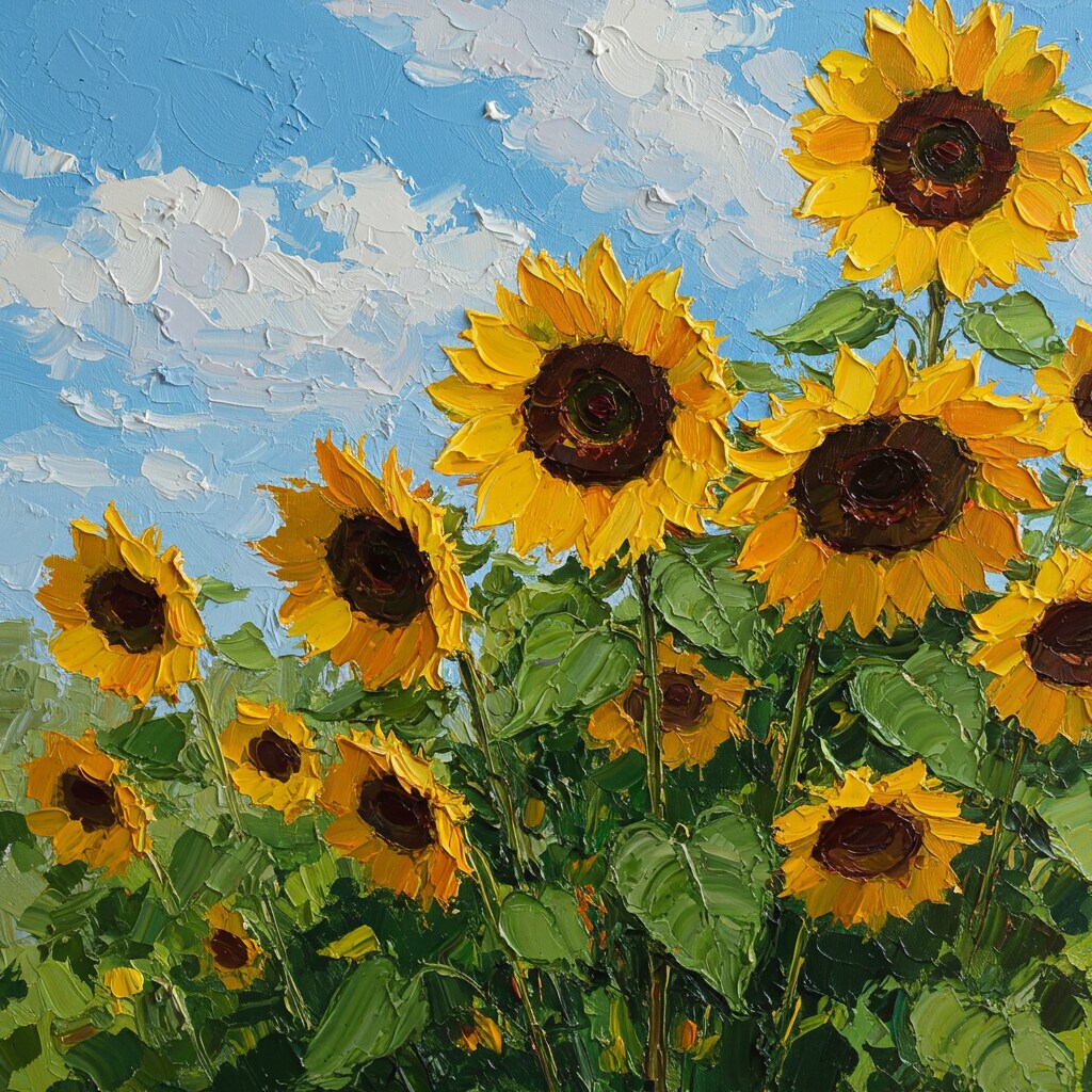 ヒマワリのある風景41・油彩画風