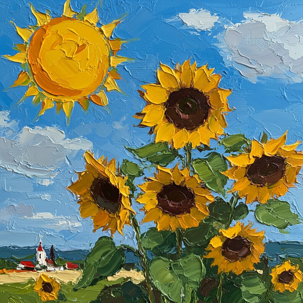 ヒマワリのある風景41・油彩画風