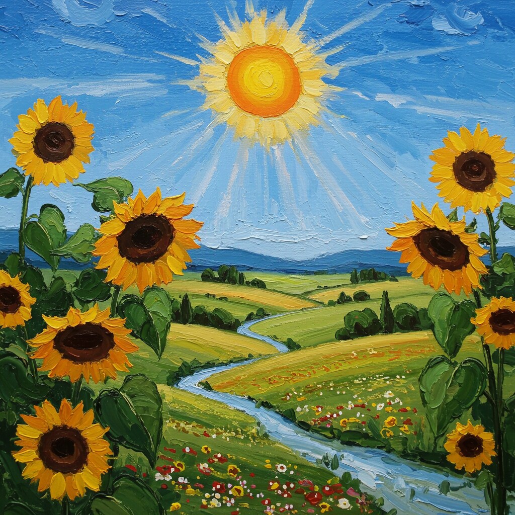 ヒマワリのある風景41・油彩画風