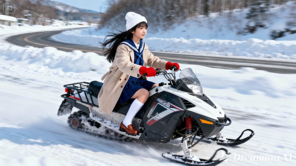 スノーモービルで通学