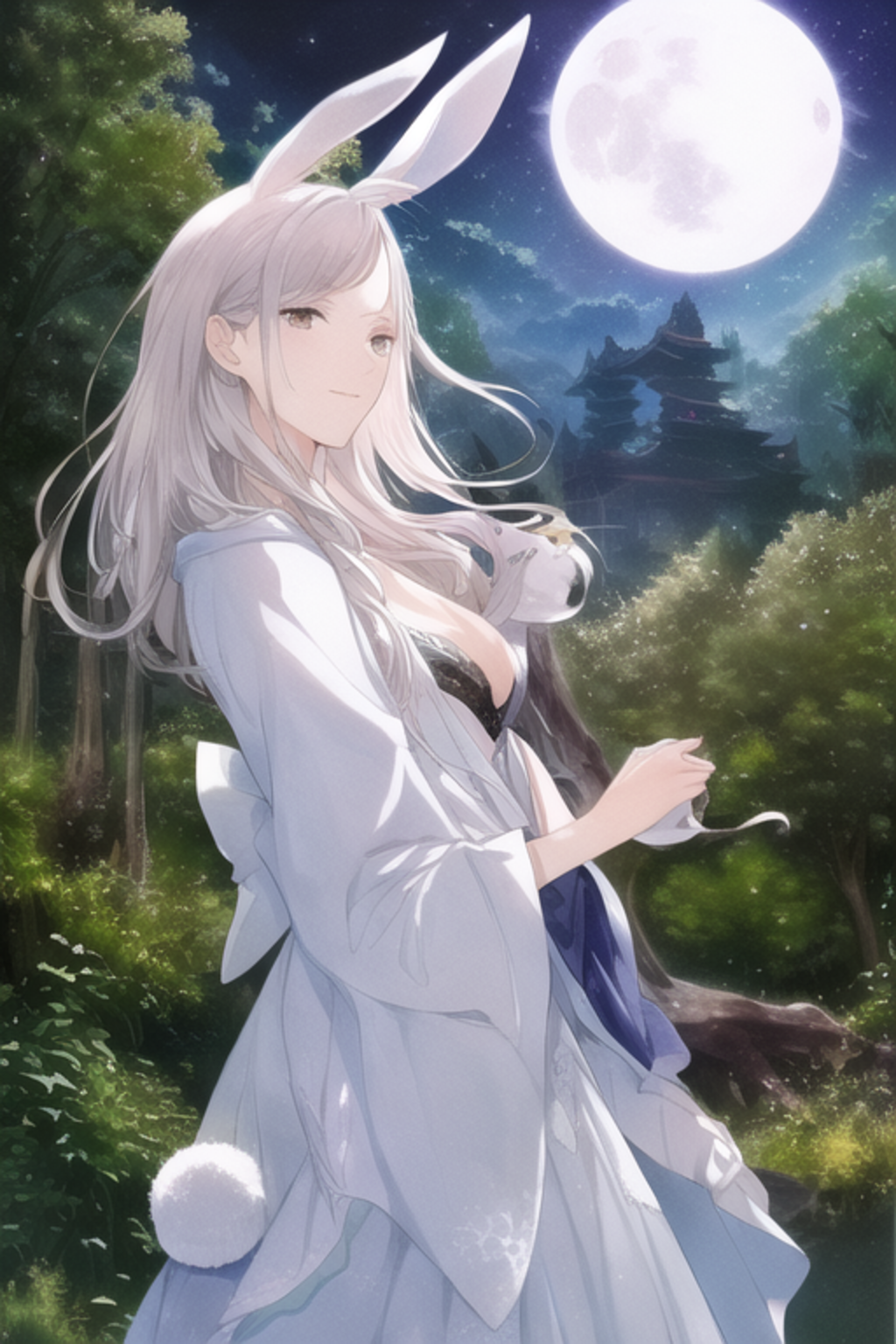 月夜のウサギ